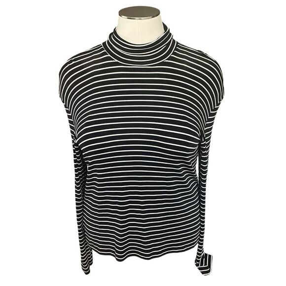 Chico's Travelers Black White Stripe Pullover LS Turtleneck Women's Size XL - Picture 1 of 6